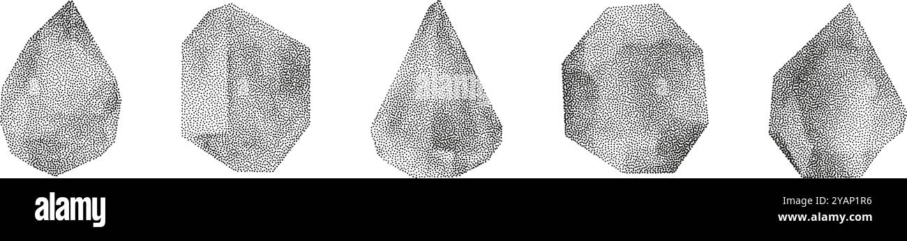 Cube, cylinder, triangle, rhombus with grainy dot texture. Stock Vector