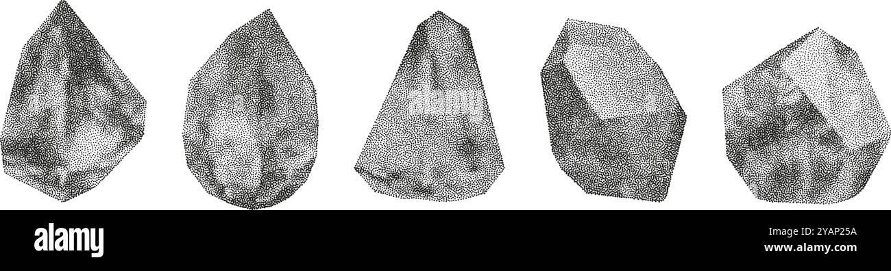 Cube, cylinder, triangle, rhombus with grainy dot texture. Stock Vector