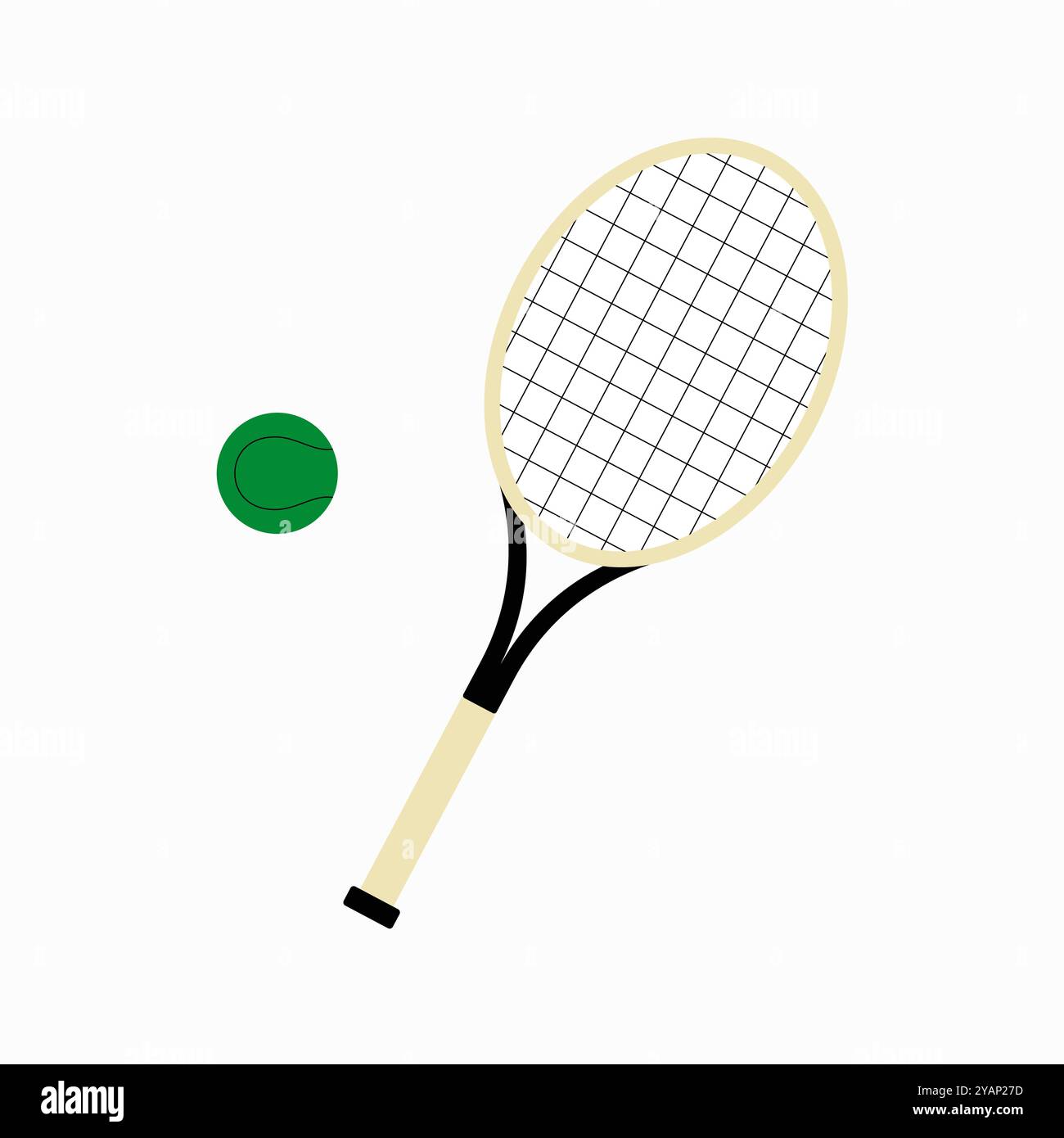Tennis racket and ball in flat vector illustration symbolizing sports ...