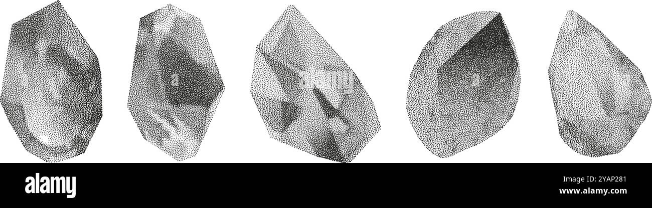 Cube, cylinder, triangle, rhombus with grainy dot texture. Stock Vector