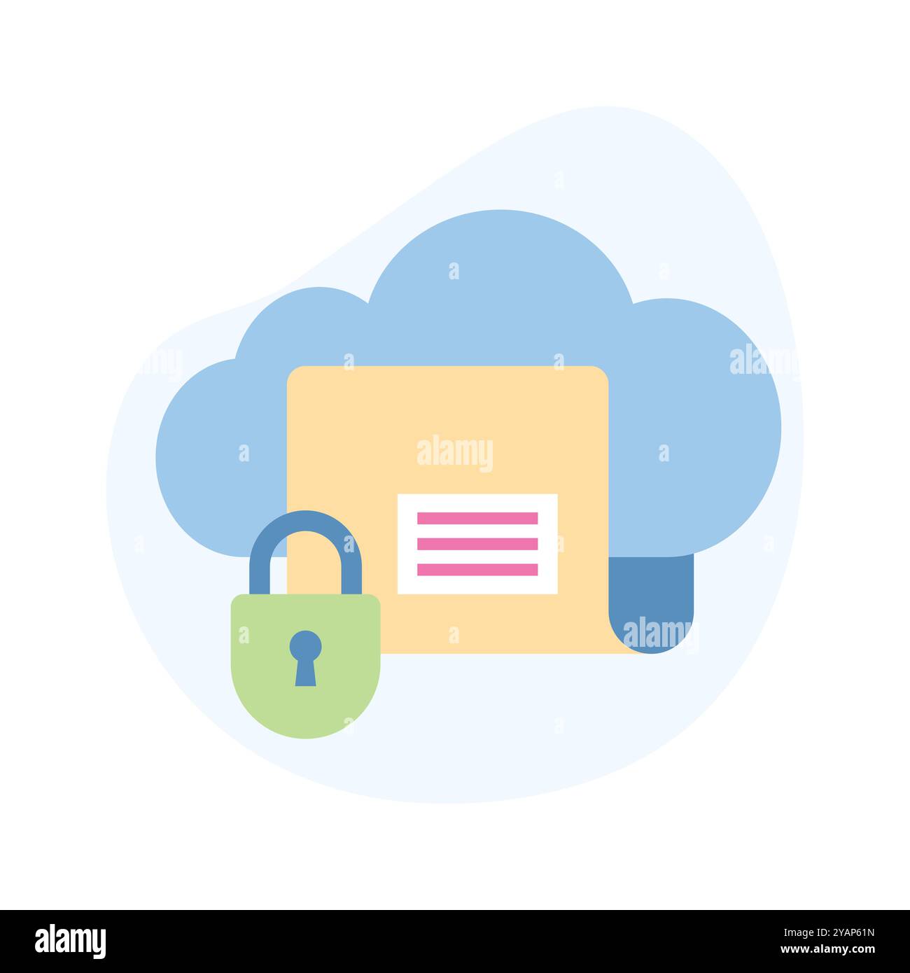 Cloud folder with padlock depicting flat icon of secure cloud folder, online data storage security Stock Vector