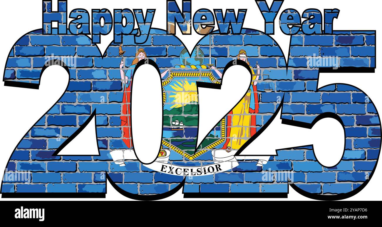 Happy New Year 2025 With New York State Flag Inside Illustration Happy New Year 2025 With New York State Flag Inside Illustration 2025 Happy New Year Numerals 2YAP7D6