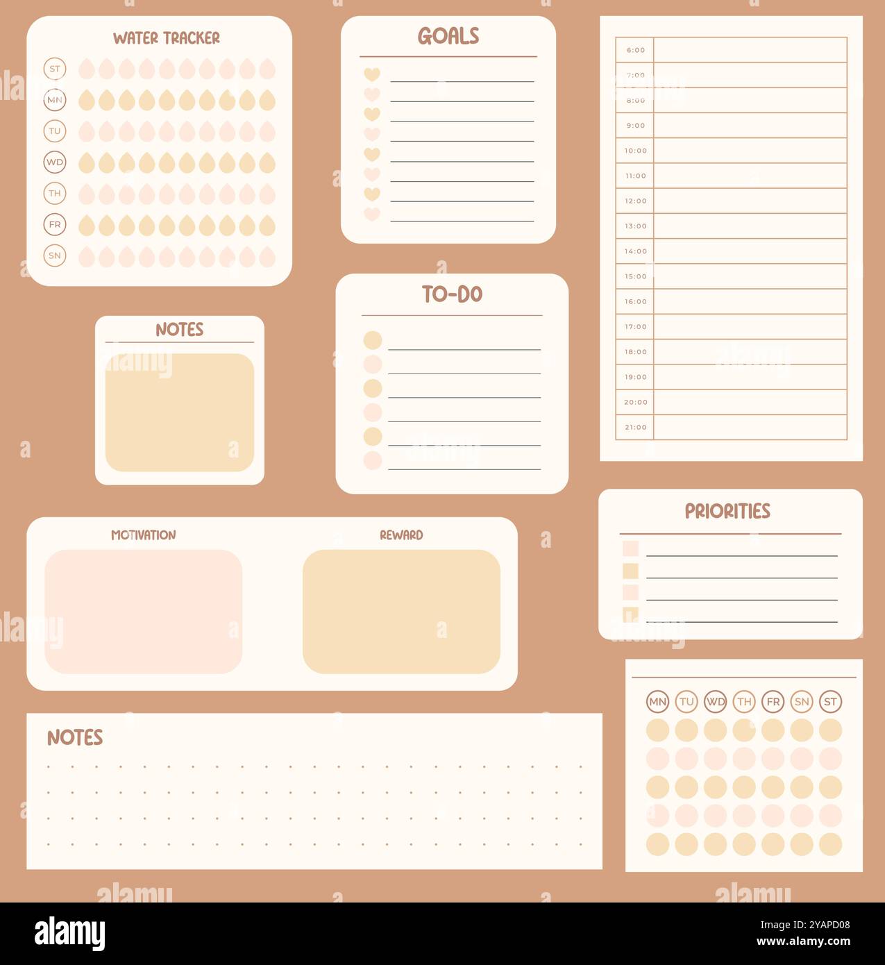 All-in-One Planner Widget Set: To-Do List, Calendar, and Trackers for Ultimate Productivity Stock Vector