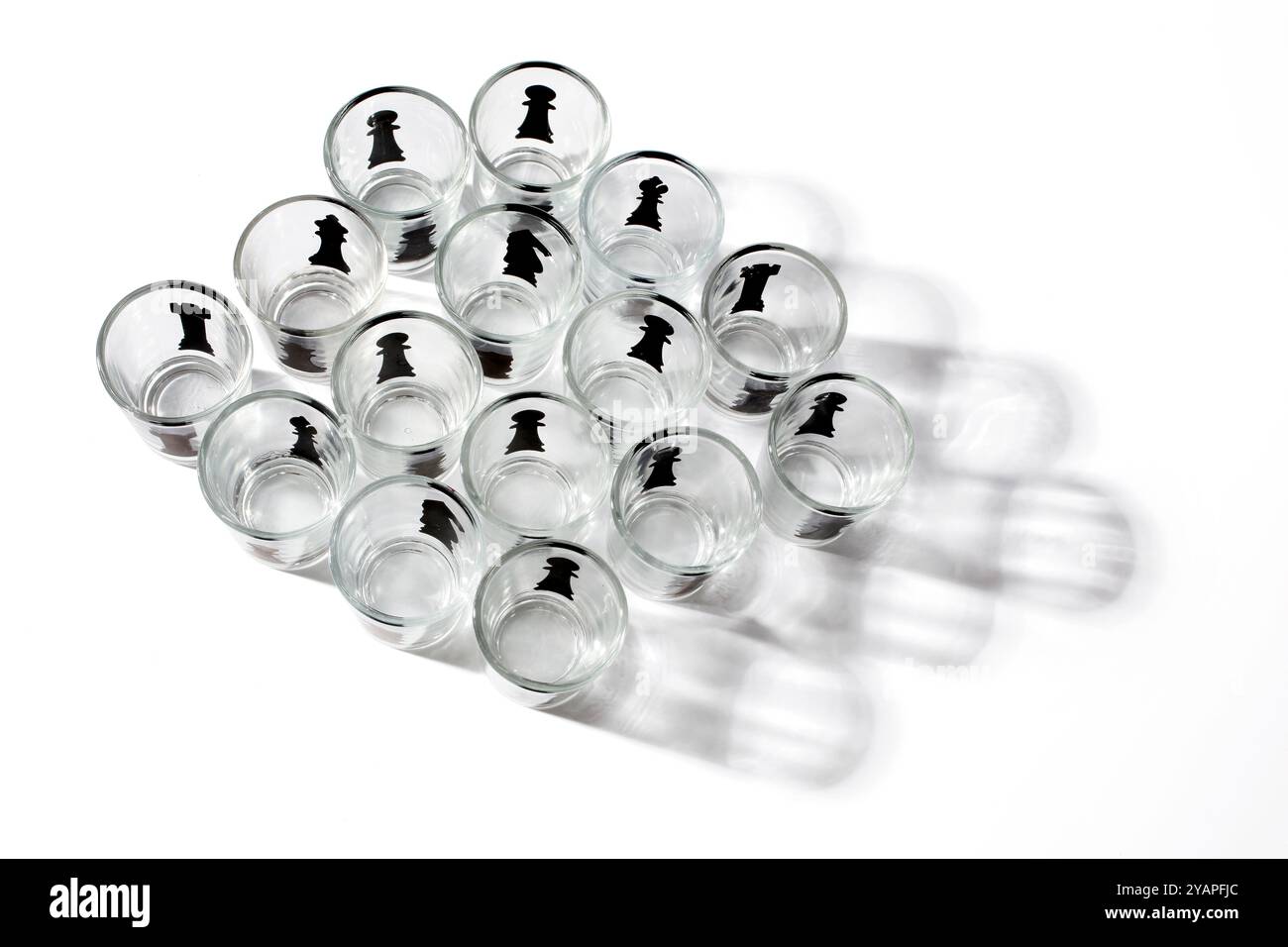 Drinking Game Glasses on White Background Stock Photo