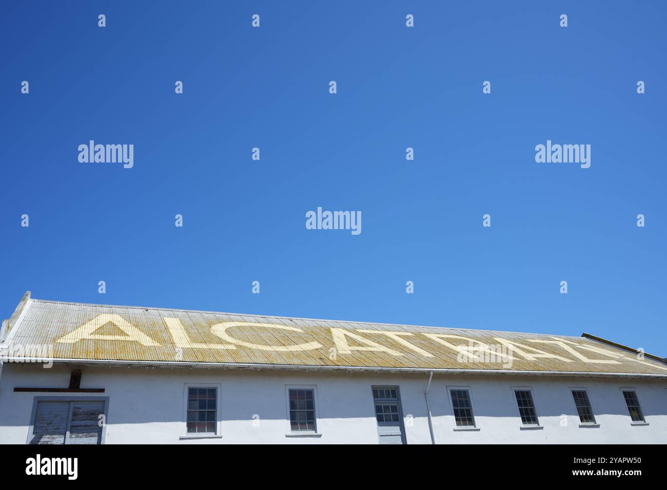 The Quartermaster Building with Alcatraz written on the roof under a ...