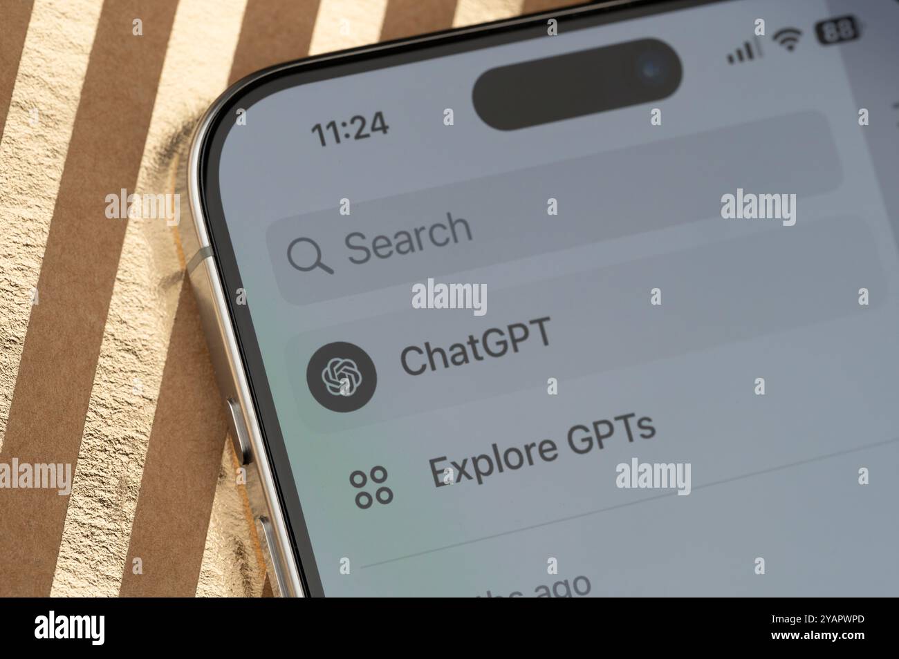 New York, USA - October 14, 2024: ChatGPT smartphone application menuon display close up view Stock Photo