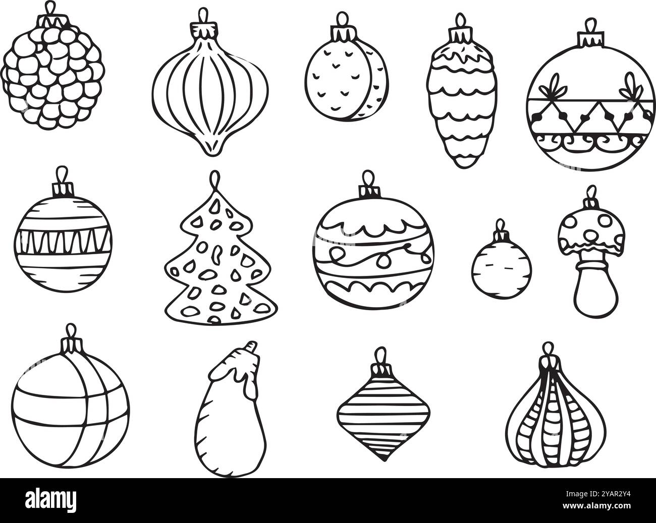 Doodle christmas toys drawn on white background stock vector image