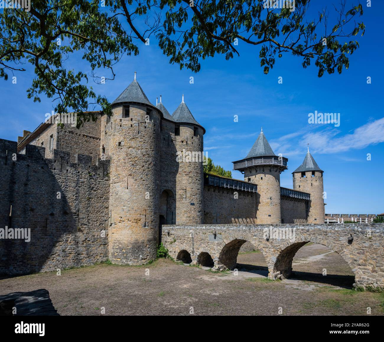 Inner Keep protected by a bridge at Carcassonne Castle, Aude Department, France. Stock Photo