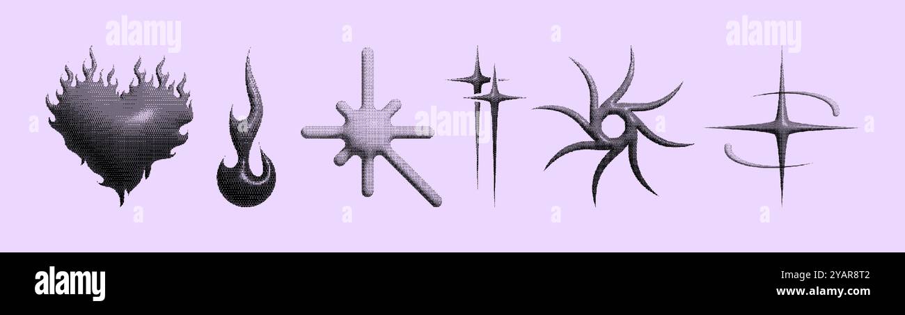 Retrofuturistic 3D shapes in pixel bitmap style Stock Vector