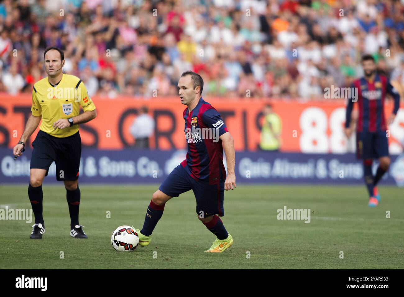 Madrid, Spain 04/10/2014:Andres Iniesta Controls the ball during the game between Rayo Vallecano and  Barcelona (Photo by Guillermo Martinez) Stock Photo