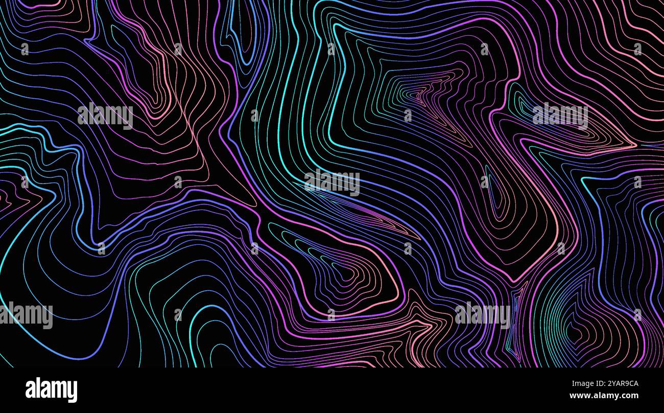 Retrofuturistic contour of a surreal relief map. Pattern featuring ...