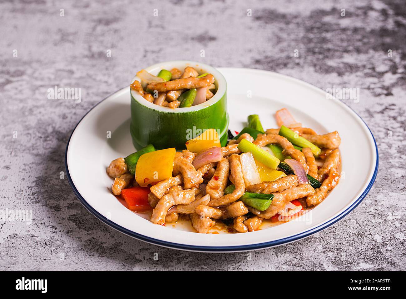 Sautéed（stir fried）pork with green pepper, Country Style Stock Photo