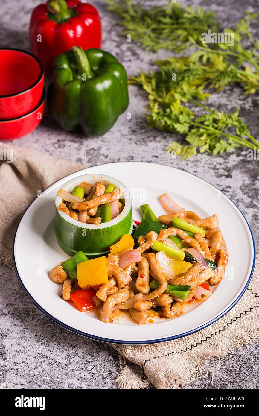 Sautéed（stir fried）pork with green pepper, Country Style Stock Photo