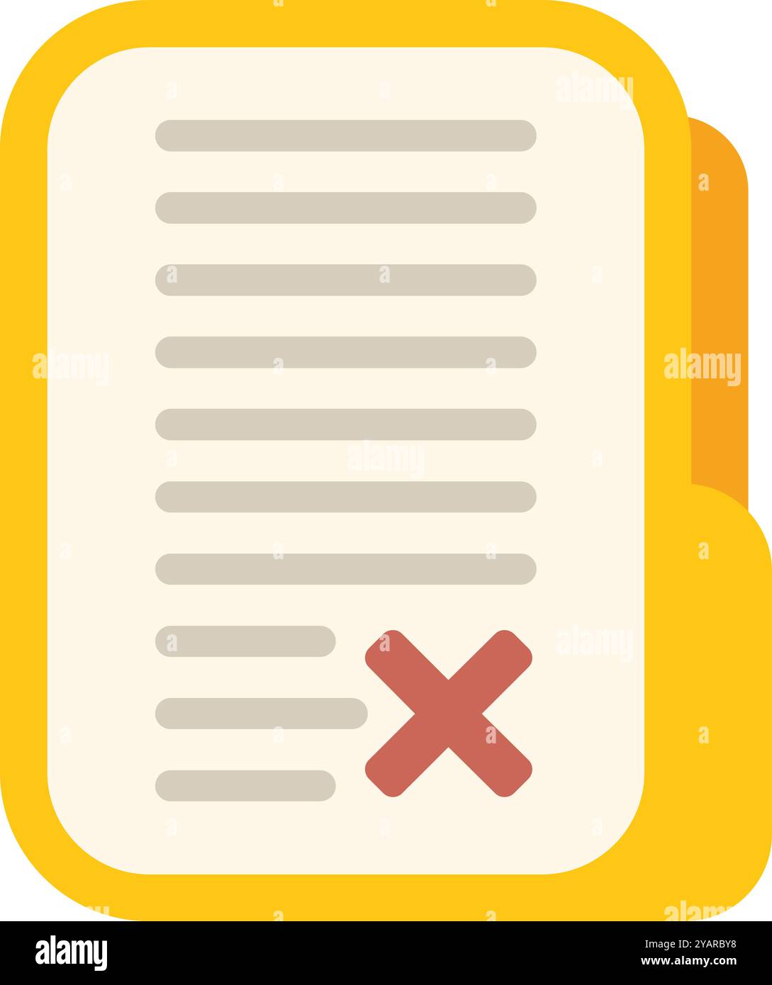 This vector illustration shows a yellow folder containing a document with an error Stock Vector