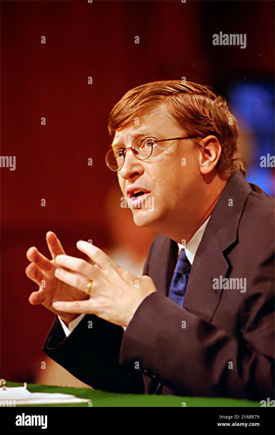 Bill Gates. Portrait of the softward billionaire, William Henry Gates III (b.1955) during the Joint Economic Committee on high-tech issues, influence, and problems. 1999 Stock Photo