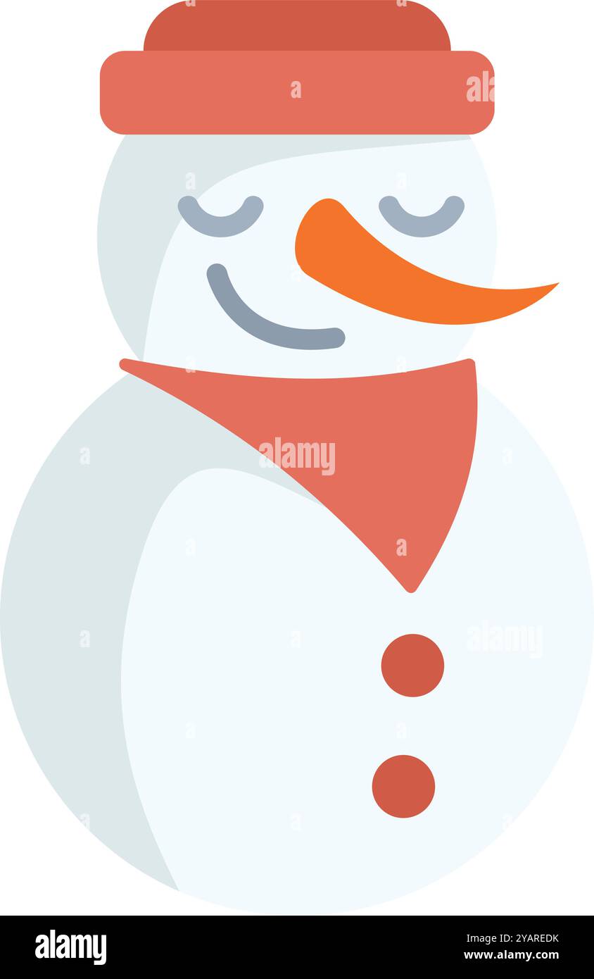 Snowman wearing a red hat and scarf with closed eyes, smiling Stock ...