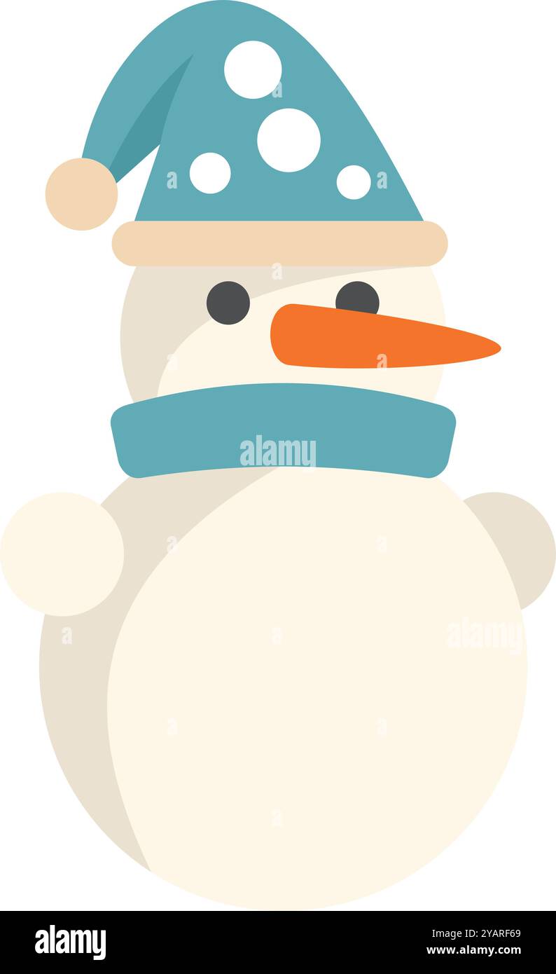 Classic snowman with carrot nose and coal eyes wearing a blue scarf and ...