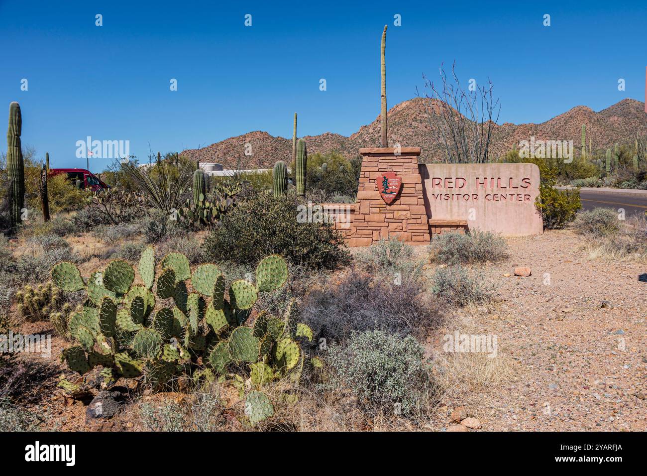 Sign at the Red Hills Visitor Center of the Organ Pipe Cactus National Monument in southern Arizona, USA Stock Photo