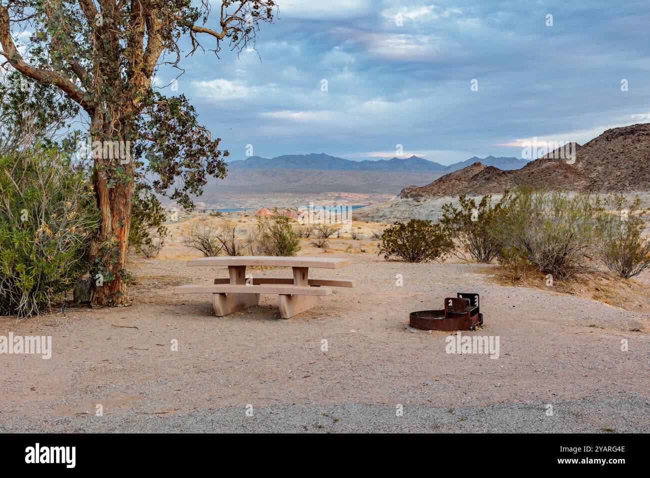 Campsite in Echo Bay Lower Campground at Echo Bay, Nevada, USA Stock Photo