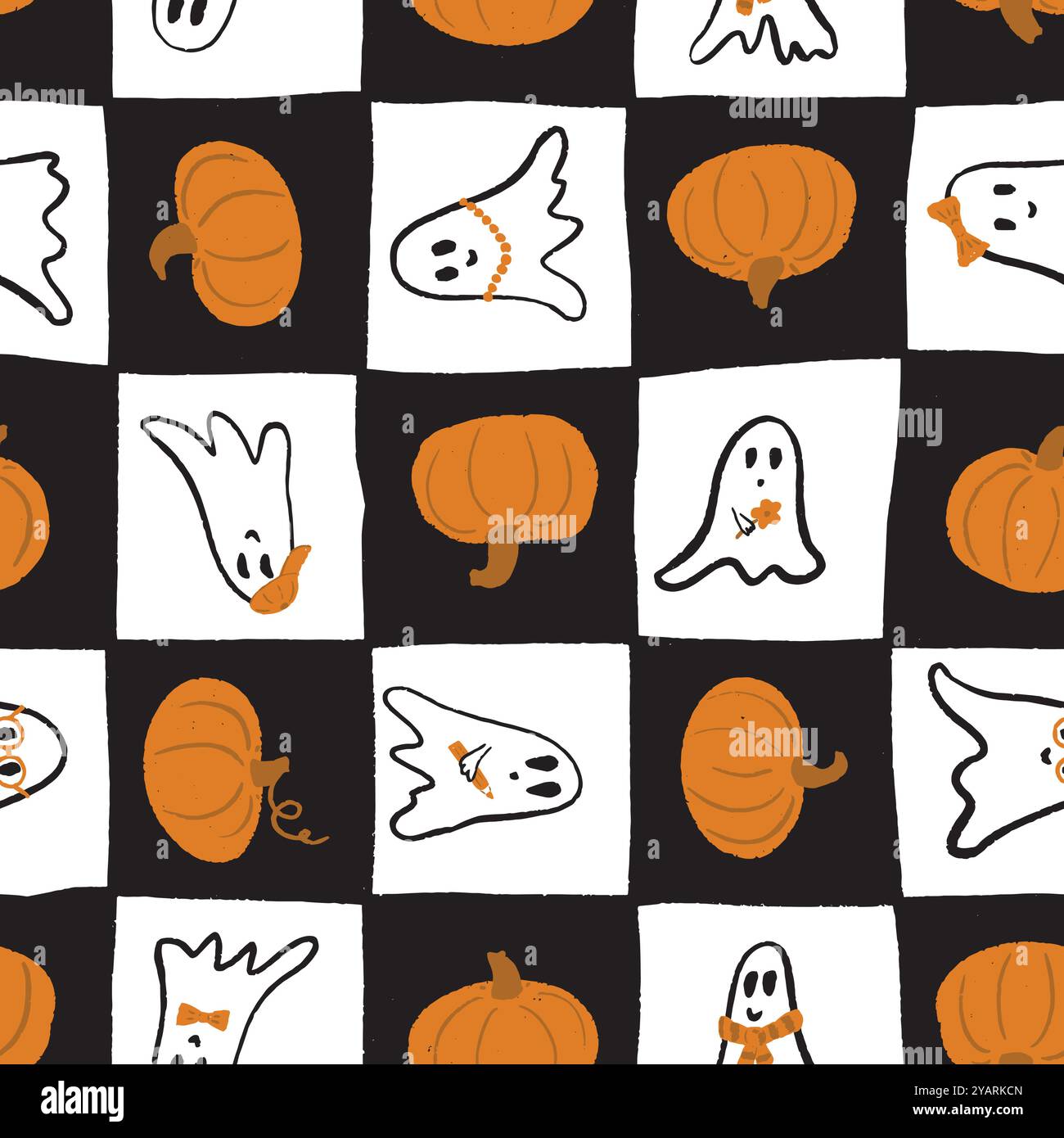 Seamless vector pattern with cute Halloween Ghosts and pumpkins on ...