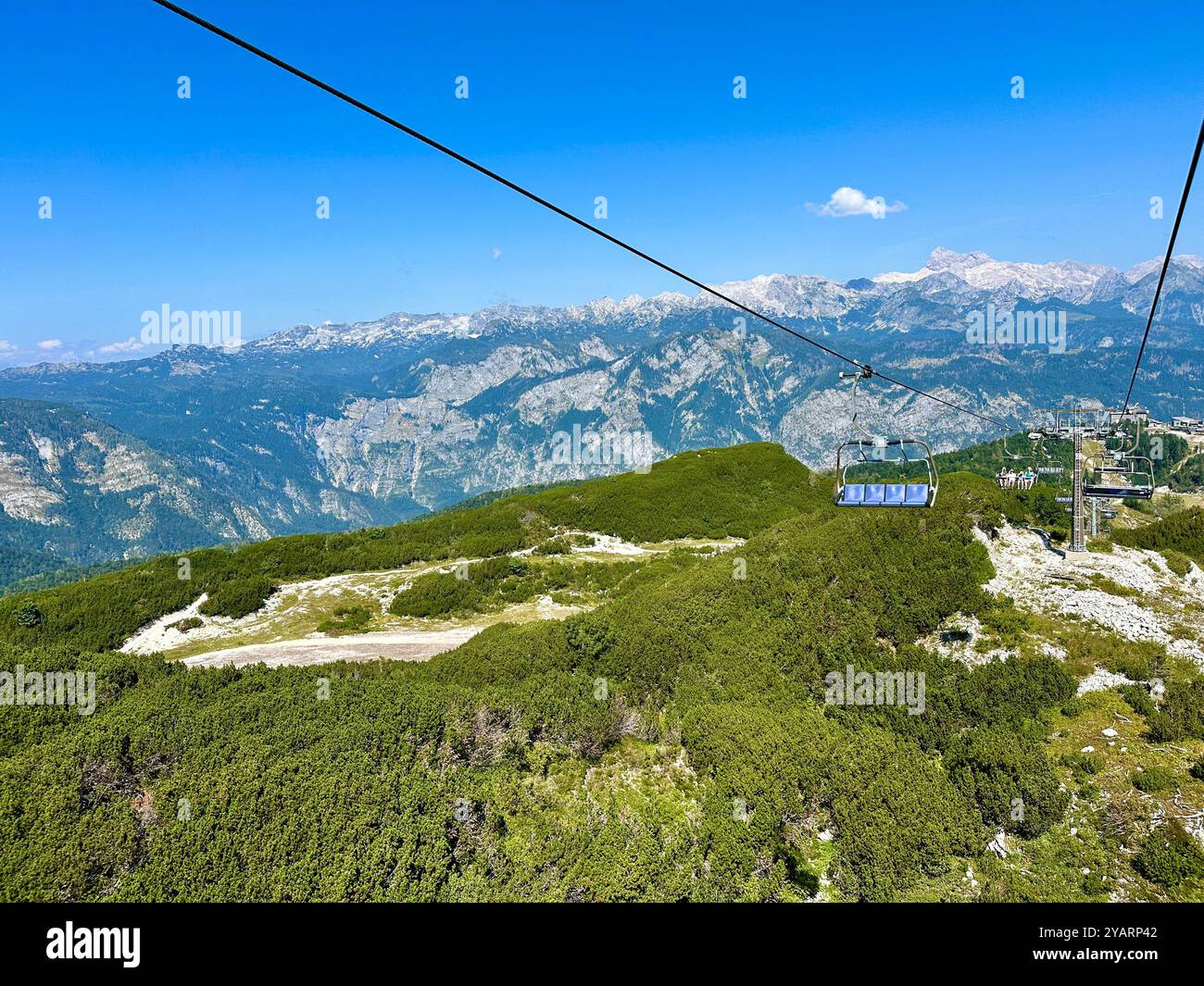 A photograph captures a sunny mountain landscape with a funicular on a summer day. - Smartphone Captured Stock Image