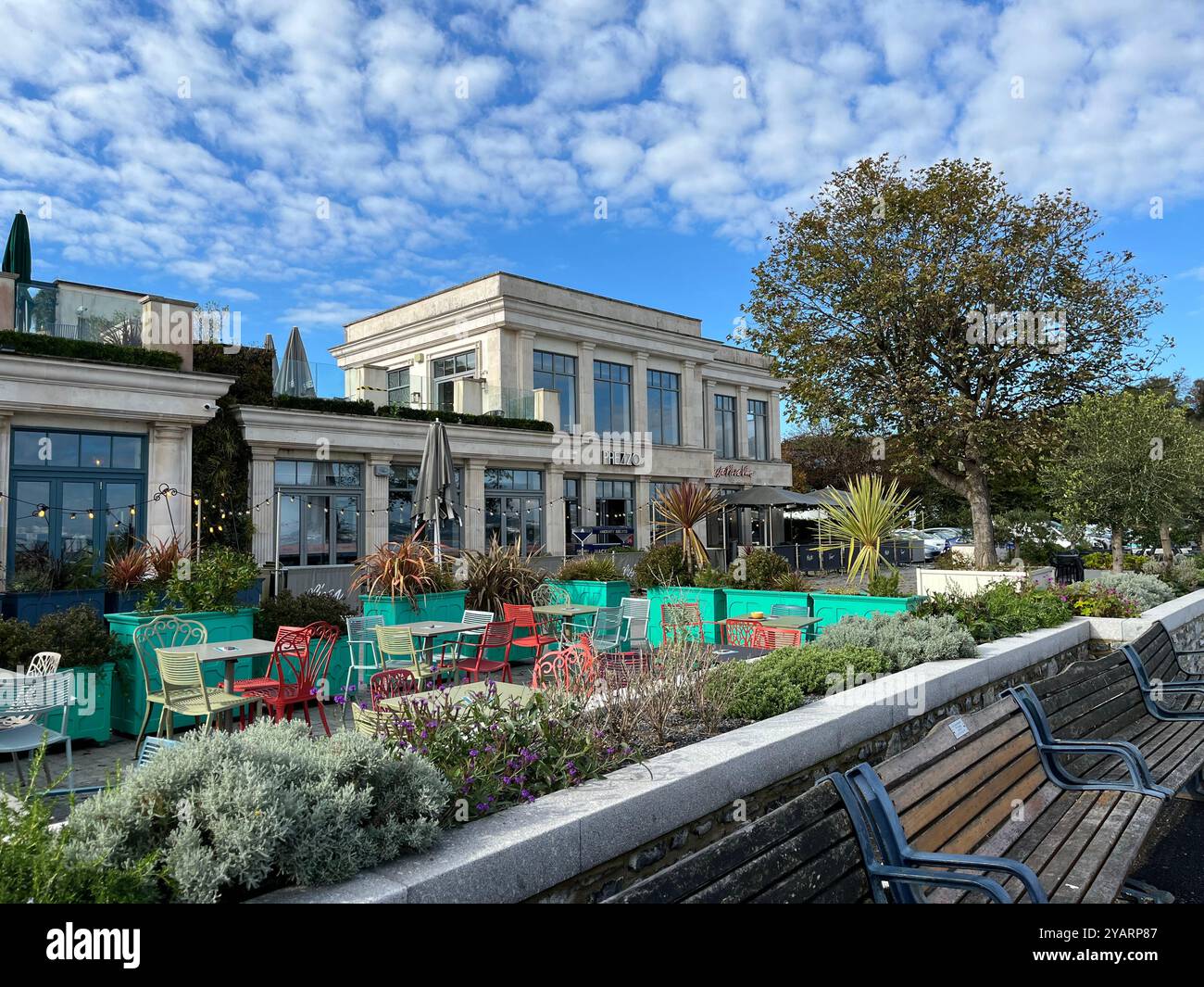 Prezzo Italian Restaurant in Oyster Wharf, seen from the Mumbles Prom. Mumbles, Swansea, Wales, United Kingdom. 12th October 2024. - Smartphone Captured Stock Image