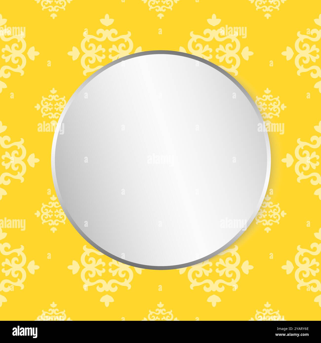 Mirror with silver frame on yellow floral background Stock Vector