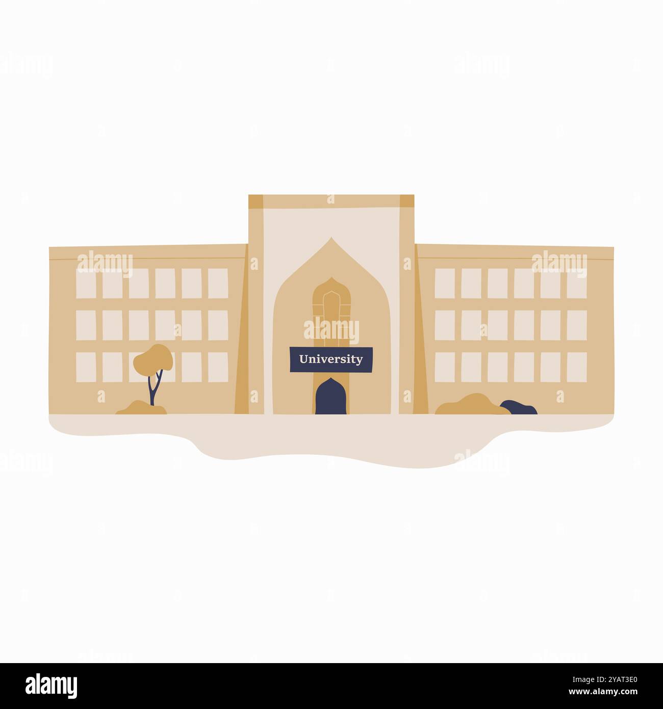 University building in flat vector illustration symbolizing education, academia, and higher learning, isolated on white background. Stock Vector