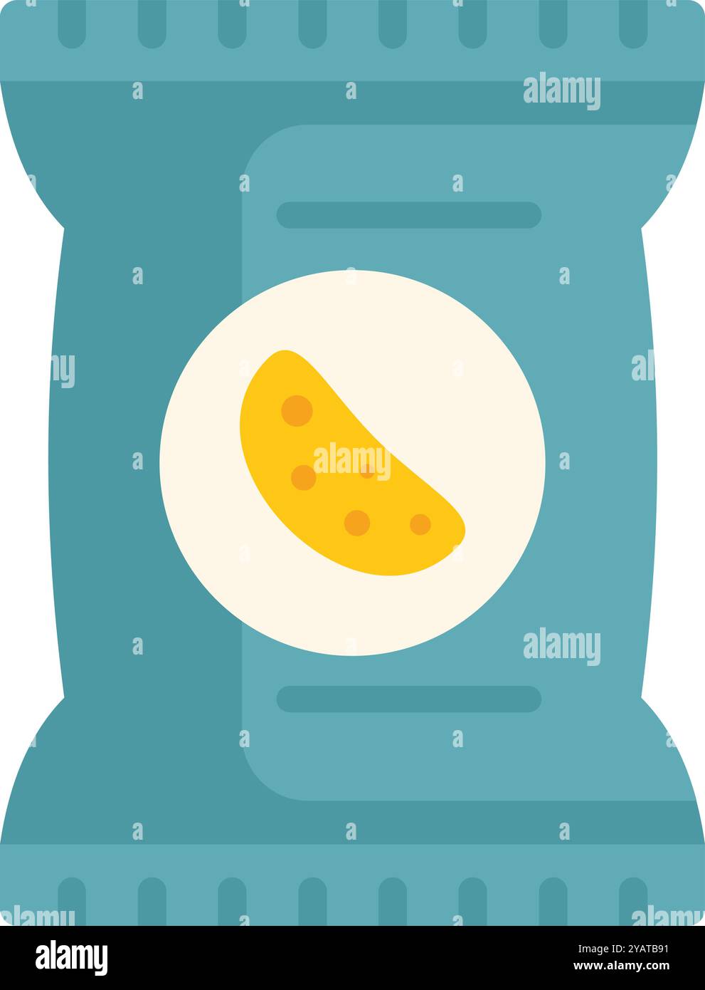 Foil bag packaging with a round window displaying potato chips Stock Vector