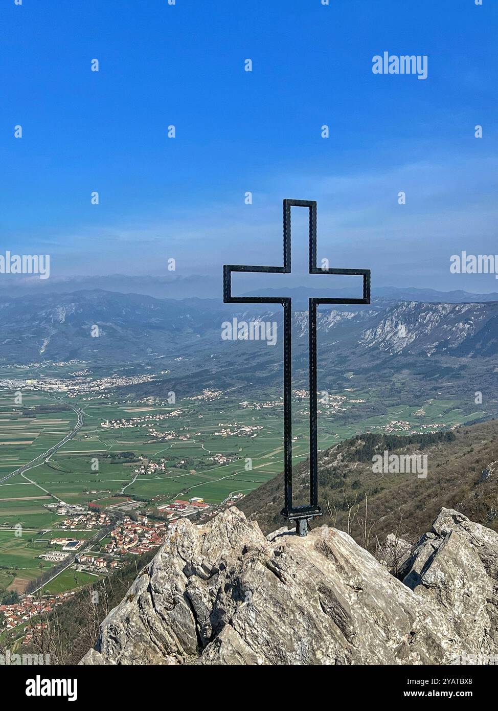 Summit cross at the top of Gradiska Tura, Nanos, Slovenia - Smartphone Captured Stock Image