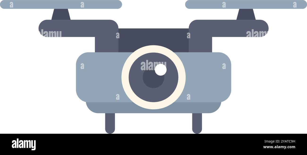 Grey quadcopter drone hovering and recording with its integrated camera Stock Vector