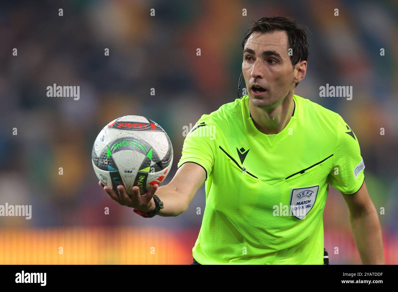 Udine, Italy. 14th Oct, 2024. The Referee Ricardo De Burgos of Spain reacts during the UEFA Nations League match at Stadio Friuli, Udine. Picture credit should read: Jonathan Moscrop/Sportimage Credit: Sportimage Ltd/Alamy Live News Stock Photo