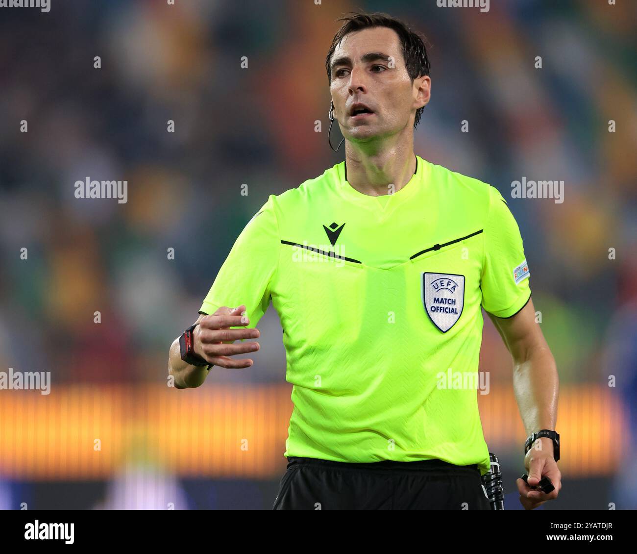Udine, Italy. 14th Oct, 2024. The Referee Ricardo De Burgos of Spain reacts during the UEFA Nations League match at Stadio Friuli, Udine. Picture credit should read: Jonathan Moscrop/Sportimage Credit: Sportimage Ltd/Alamy Live News Stock Photo