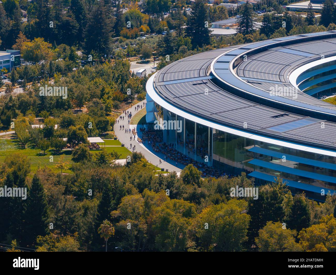 Aerial View of Apple Park Campus in Cupertino California Stock Photo