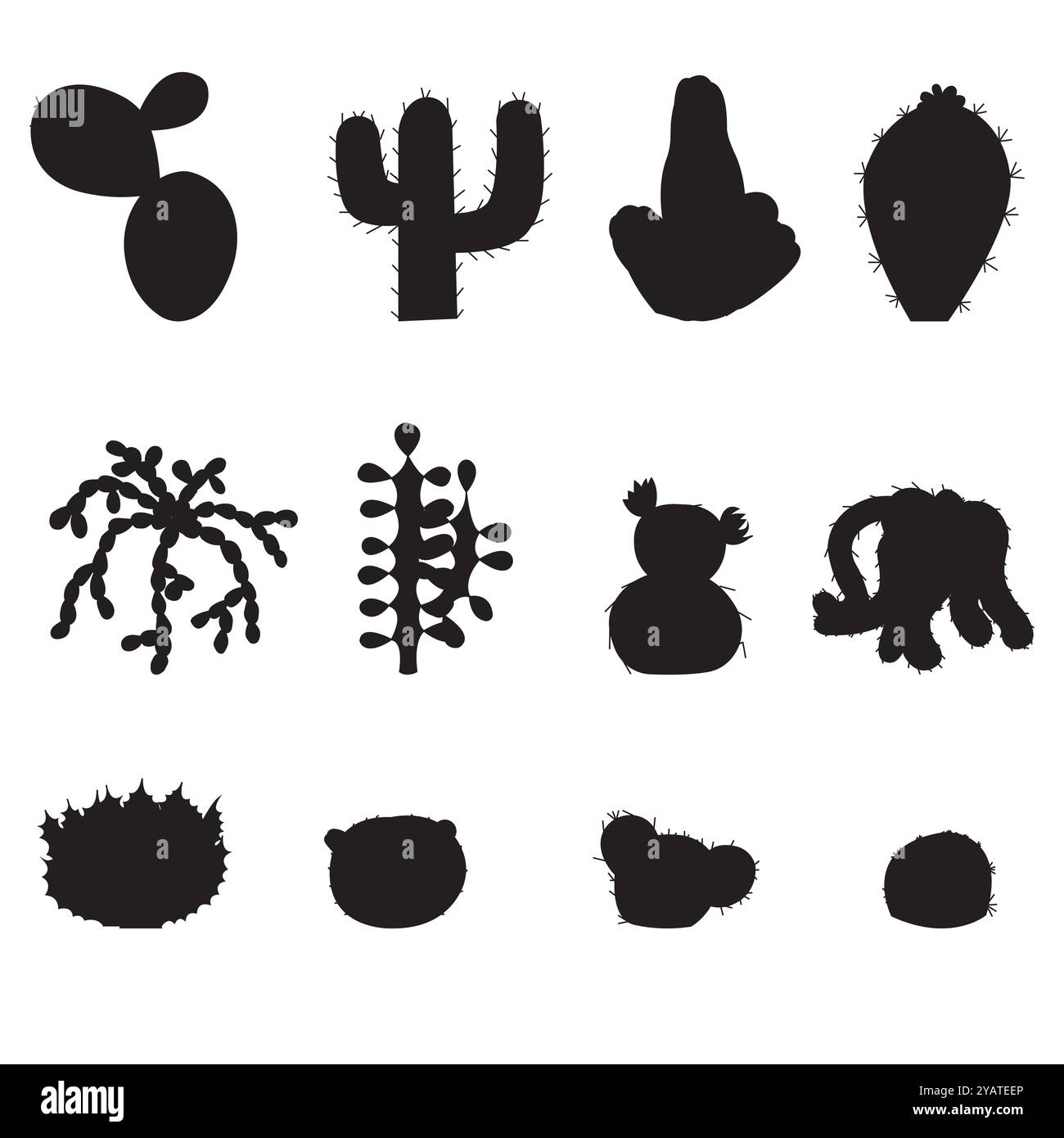 Set of cactus silhouettes. Vector illustration isolated on white ...