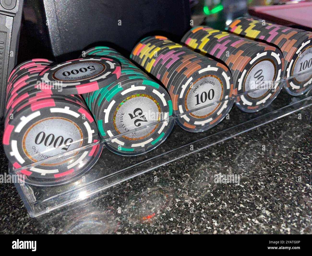 Tournament Chips Racked Up - Smartphone Captured Stock Image