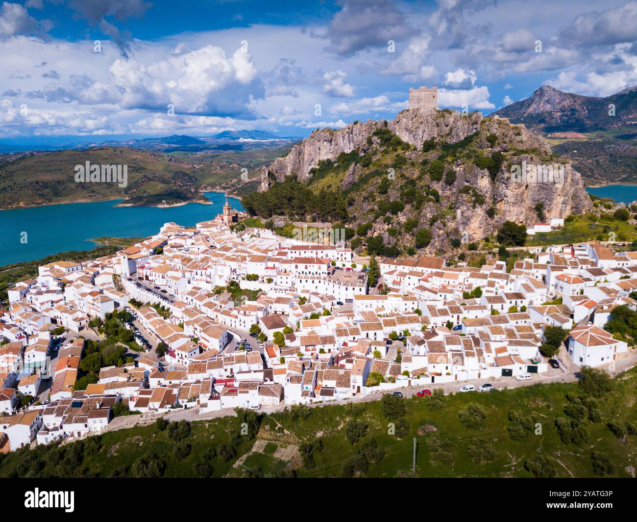 Sierra de la zahara whitewashed hill village spain andalusia view hi ...
