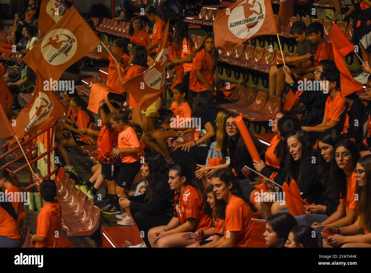 Torrelavega, Spain, 15th October, 2024: Bathco BM. Torrelavega fans during the 2nd group stage match of the 2024-25 EHF European League between Bathco BM. Torrelavega and RK Nexe on October 15, 2024 at Vicente Trueba Pavilion in Torrelavega, Spain. Stock Photo