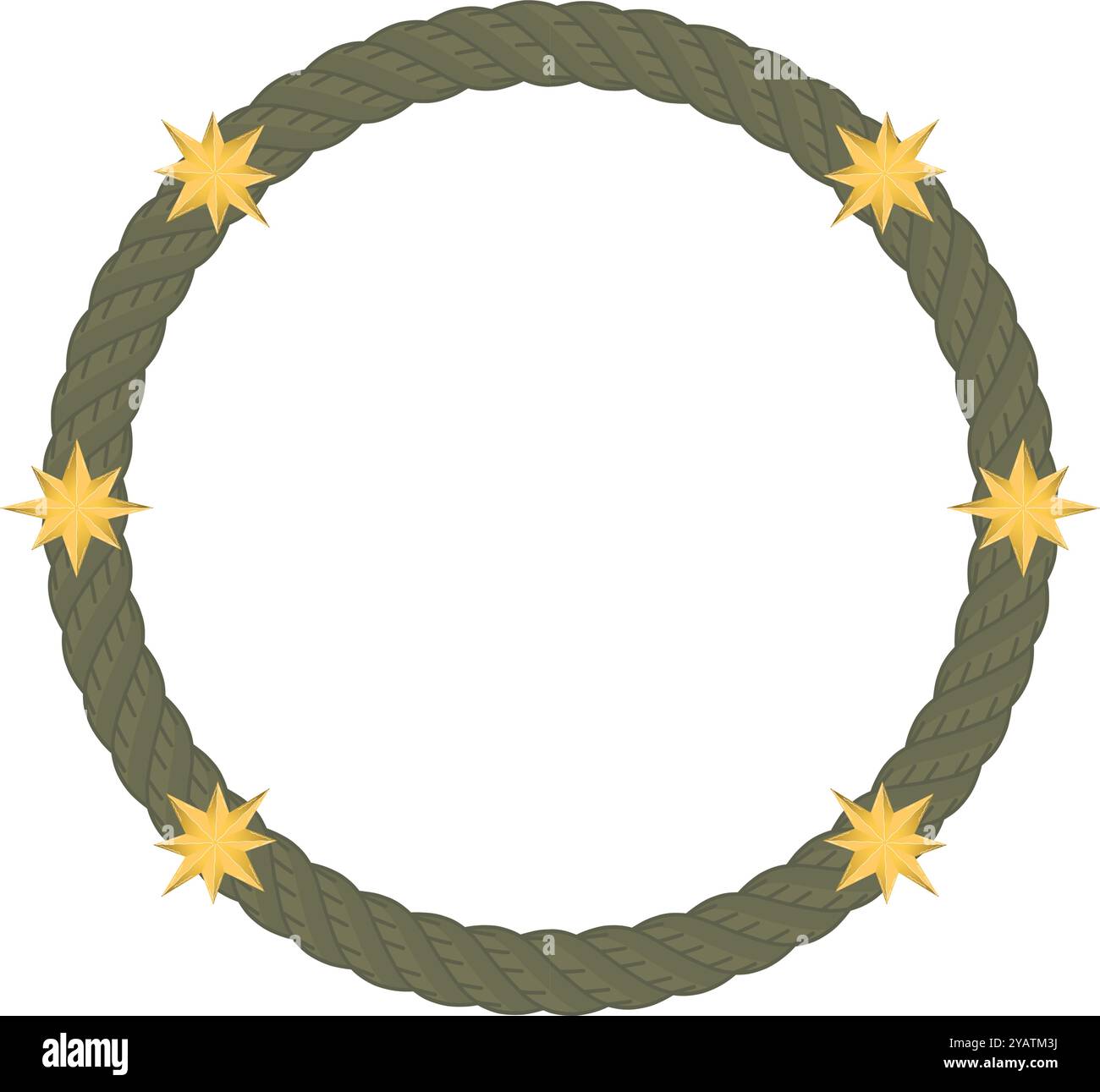 Round holiday wreath with yellow stars and braided rope, Vector Stock ...