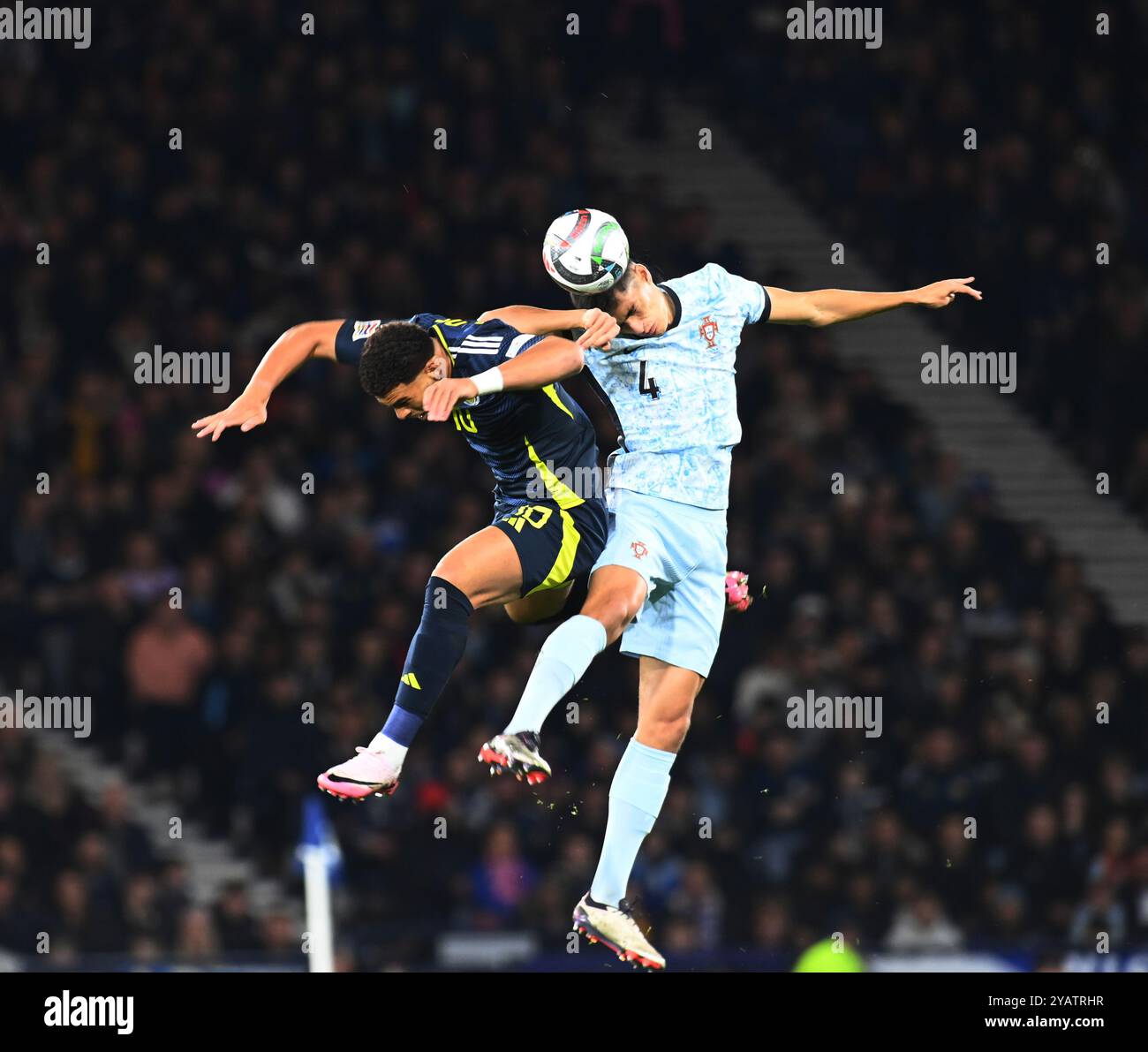 . Scotland v Portugal UEFA Nations League: League A, Group 1 15th October 2024 Hampden Park, Glasgow. Scotland .UK Che Adams (Scotland) heading duel with Antonio Silva (Portugal) Credit: eric mccowat/Alamy Live News Stock Photo