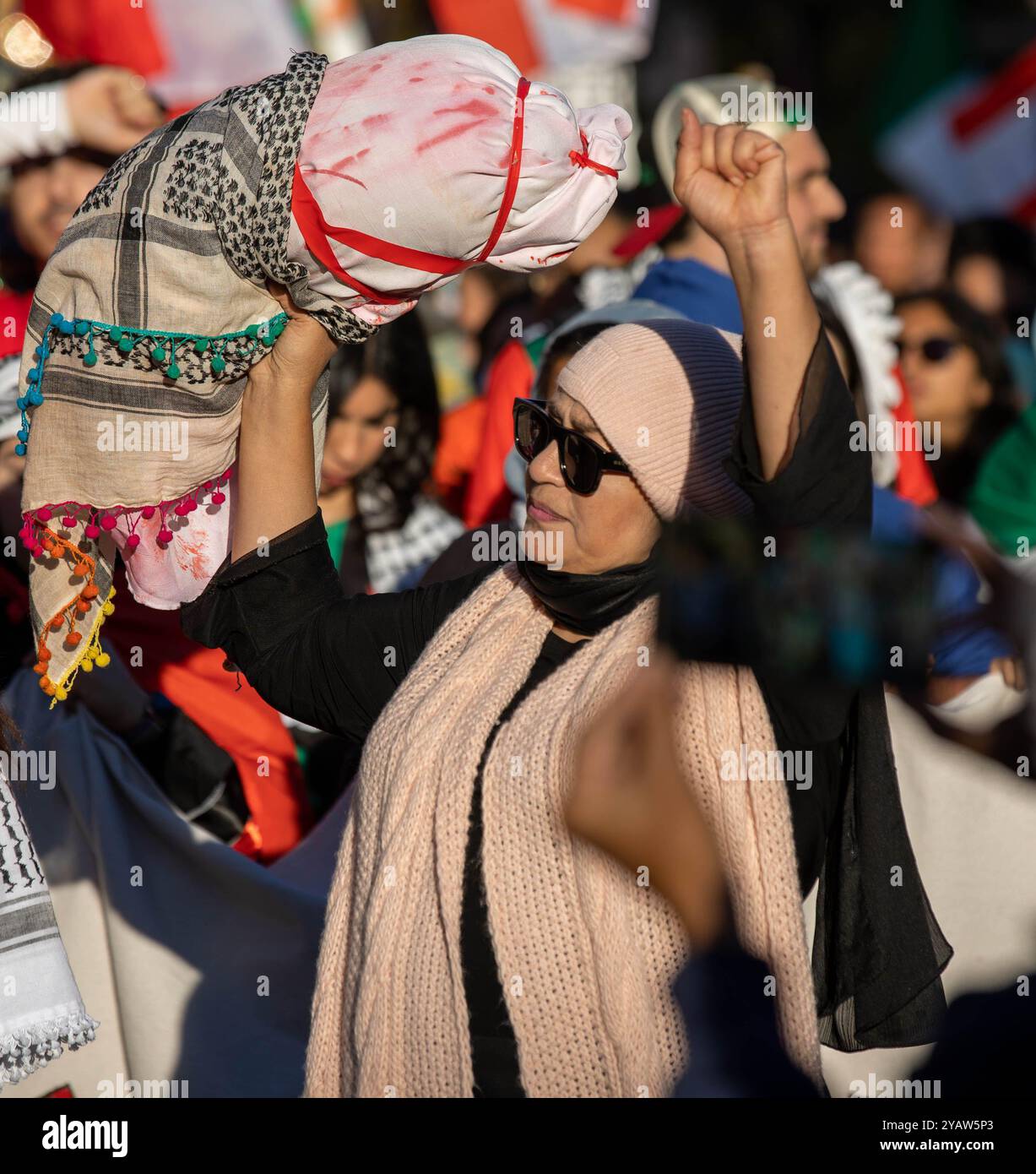Pro Palestinian protesters take the streets of Toronto, on the one year anniversary of October 7 Stock Photo
