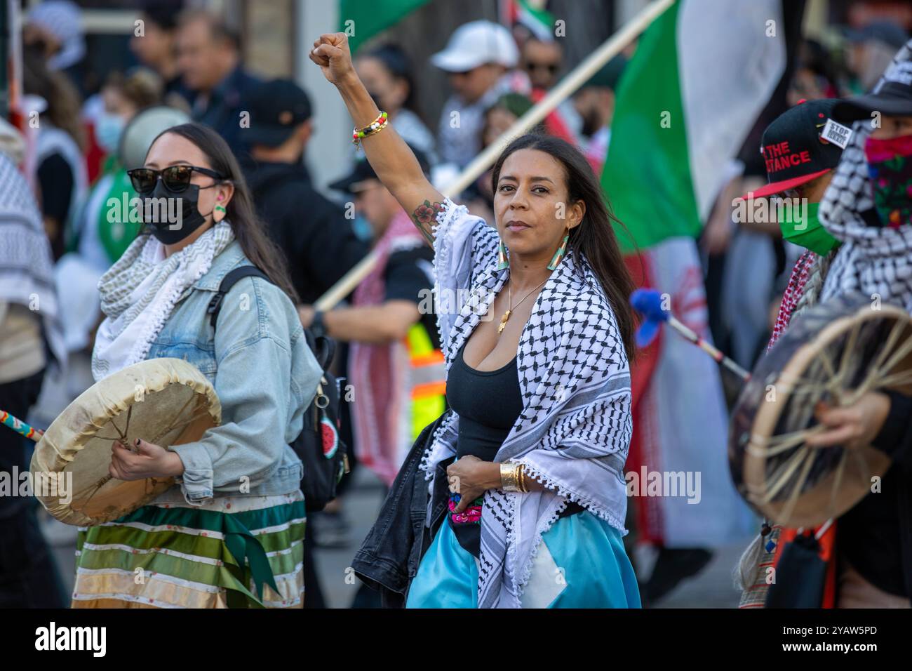 Pro Palestinian protesters take the streets of Toronto, on the one year anniversary of October 7 Stock Photo