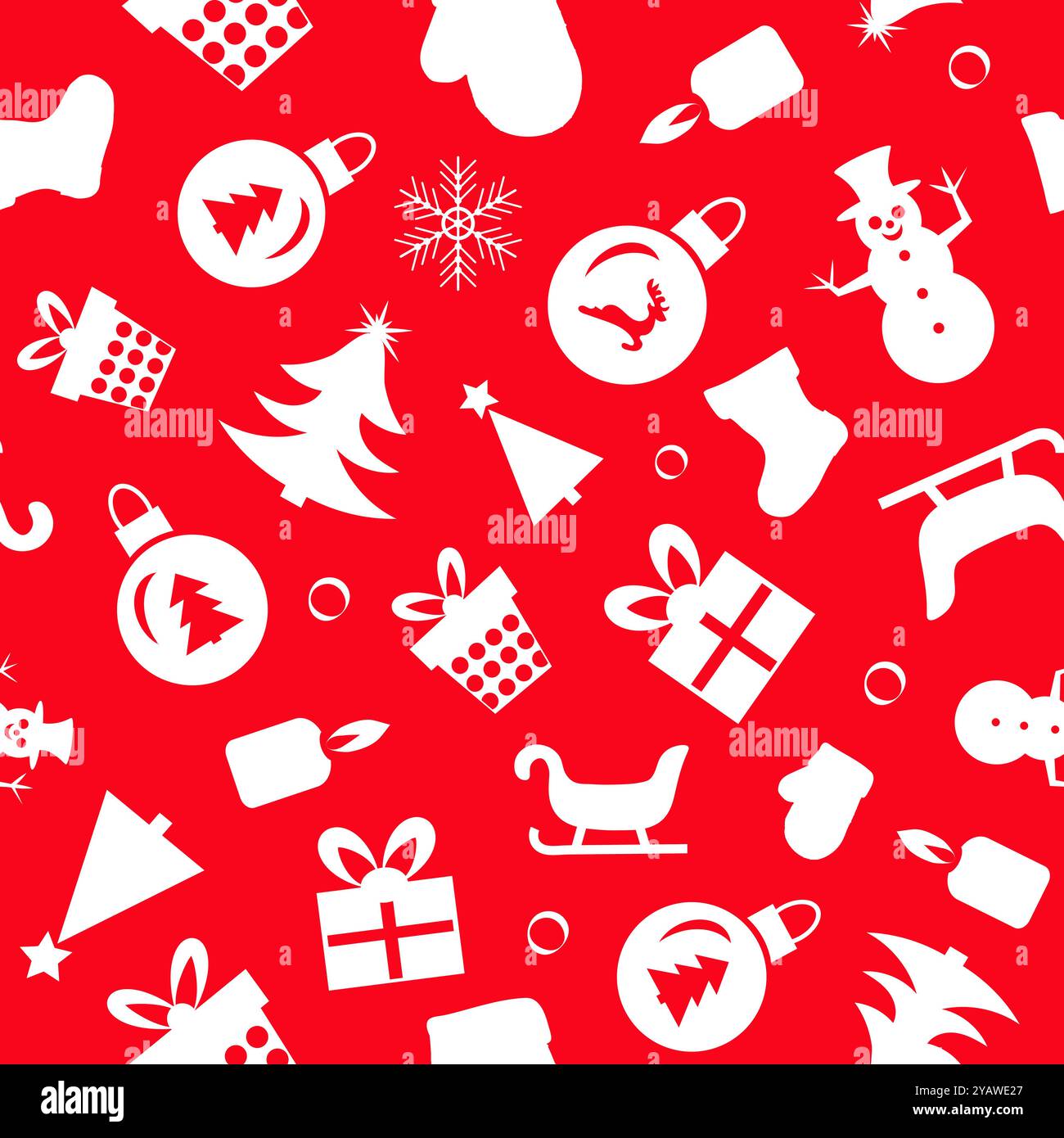 Christmas seamless pattern of icons on red background in flat style ...