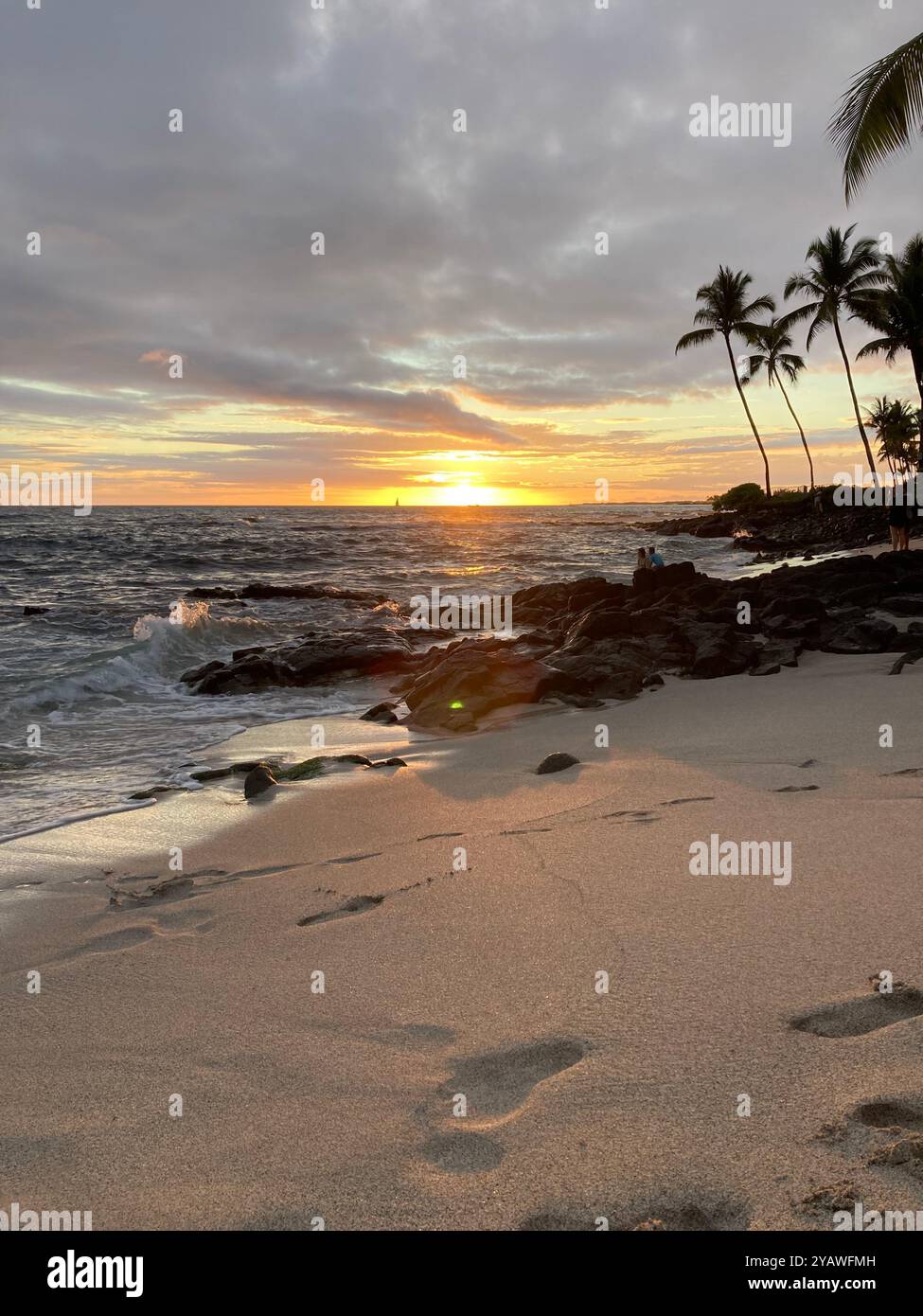 Sunset at Honl's Beach on the Big Island of Hawai'i - Smartphone Captured Stock Image