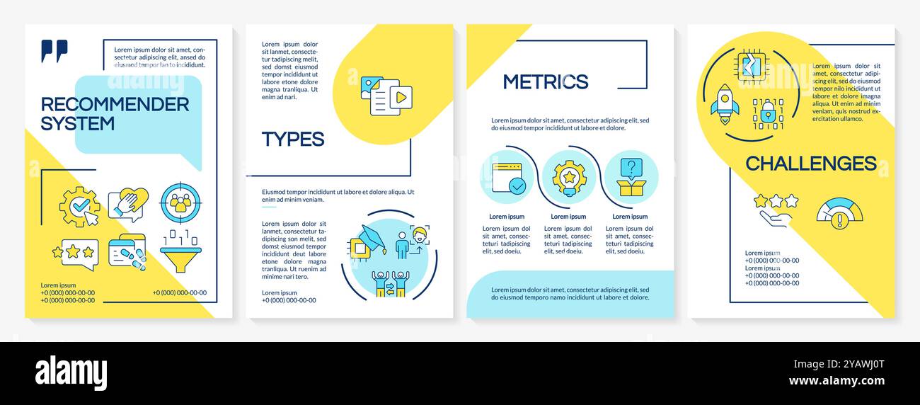 Recommendation system blue and yellow brochure template Stock Vector ...