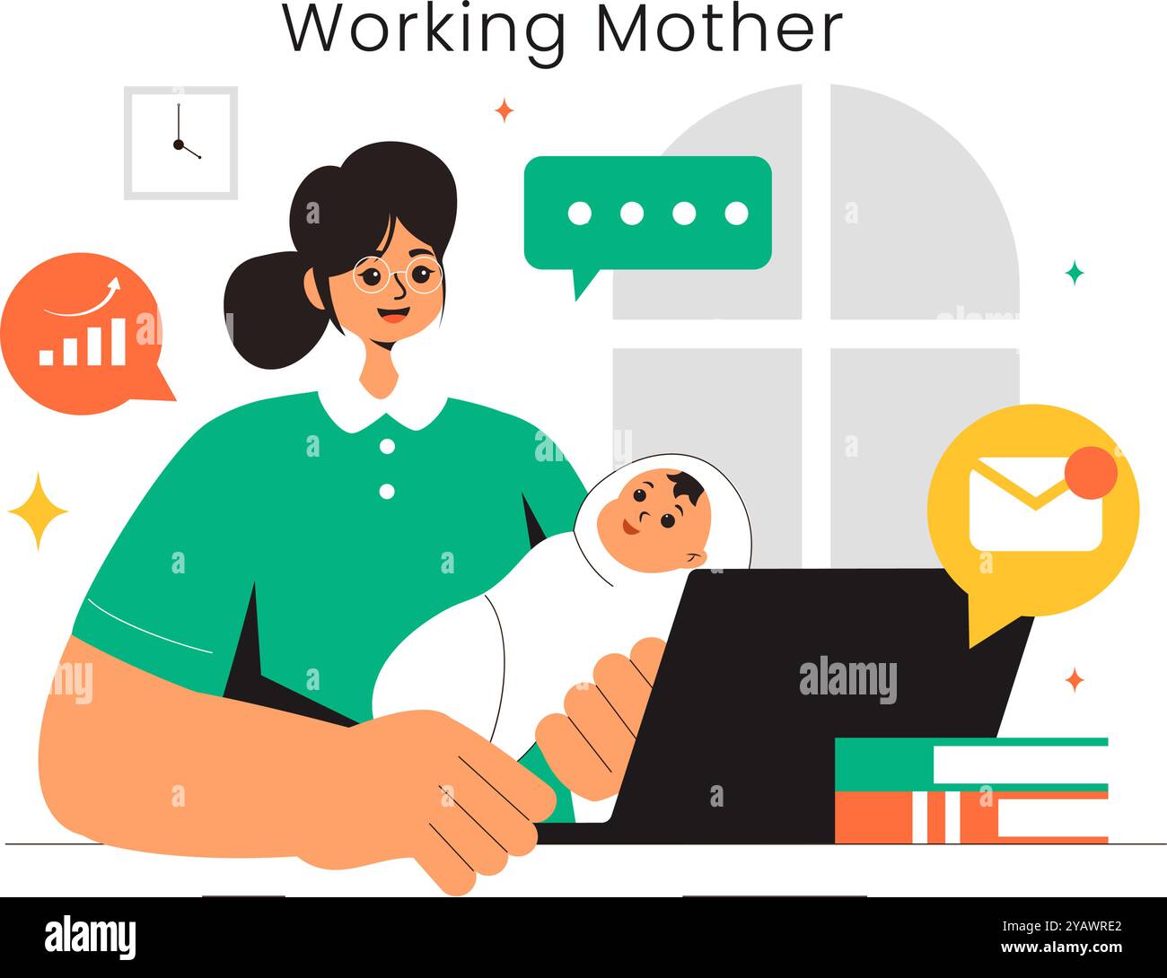Working Mother Vector Illustration featuring a Mother who Juggles Work ...