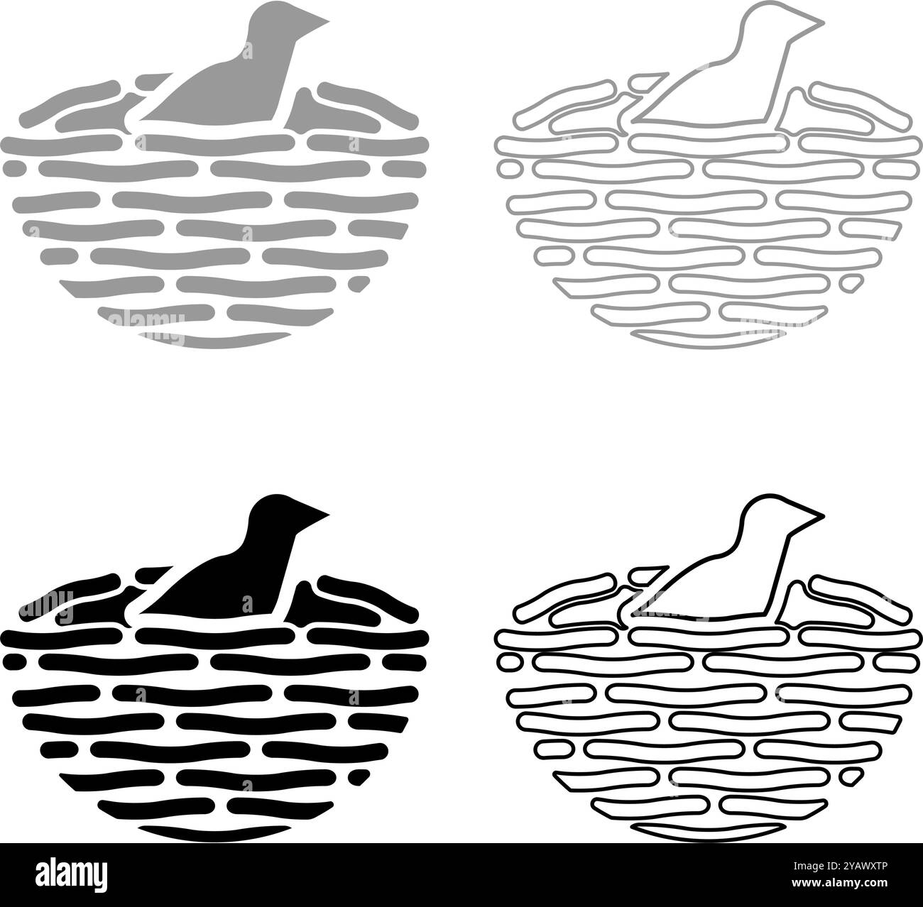 Bird's nest with bird set icon grey black color vector illustration ...