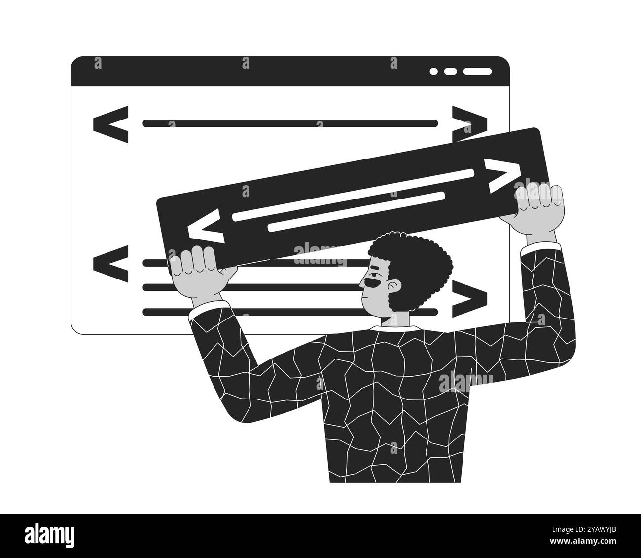 Website builder black and white 2D illustration concept Stock Vector