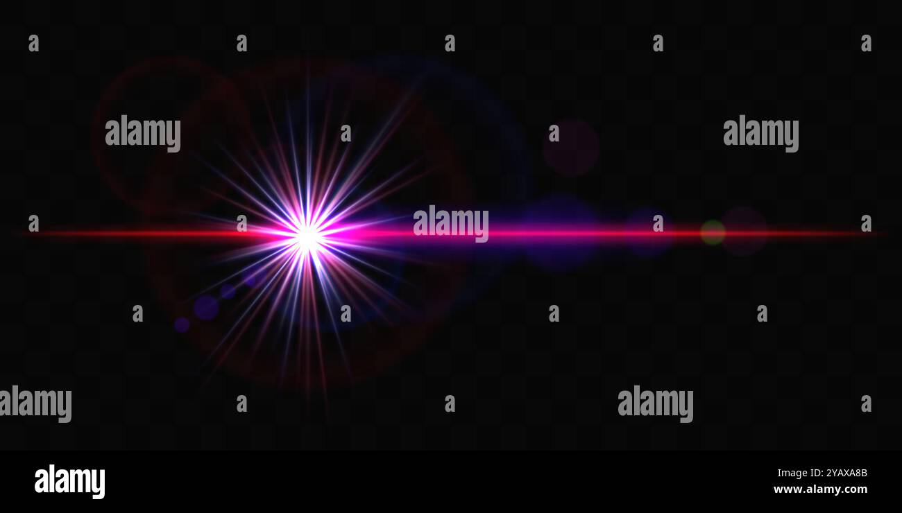 Bright blue glowing light burst with rainbow lens flare on a black ...