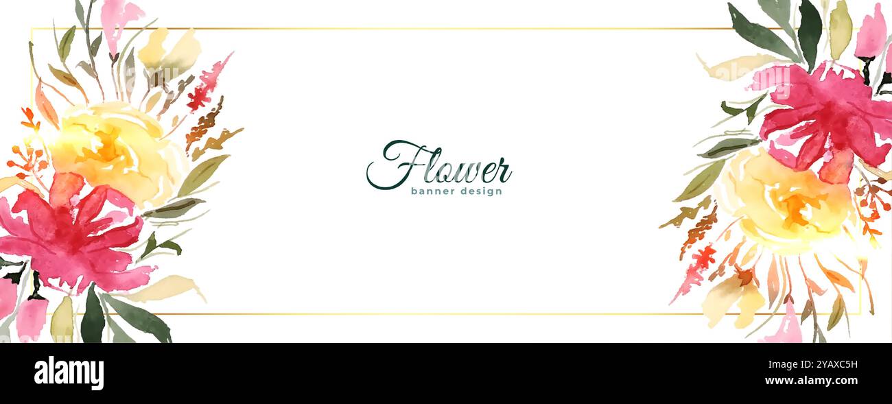 artistic watercolor floral bloom banner in hand drawn style vector ...